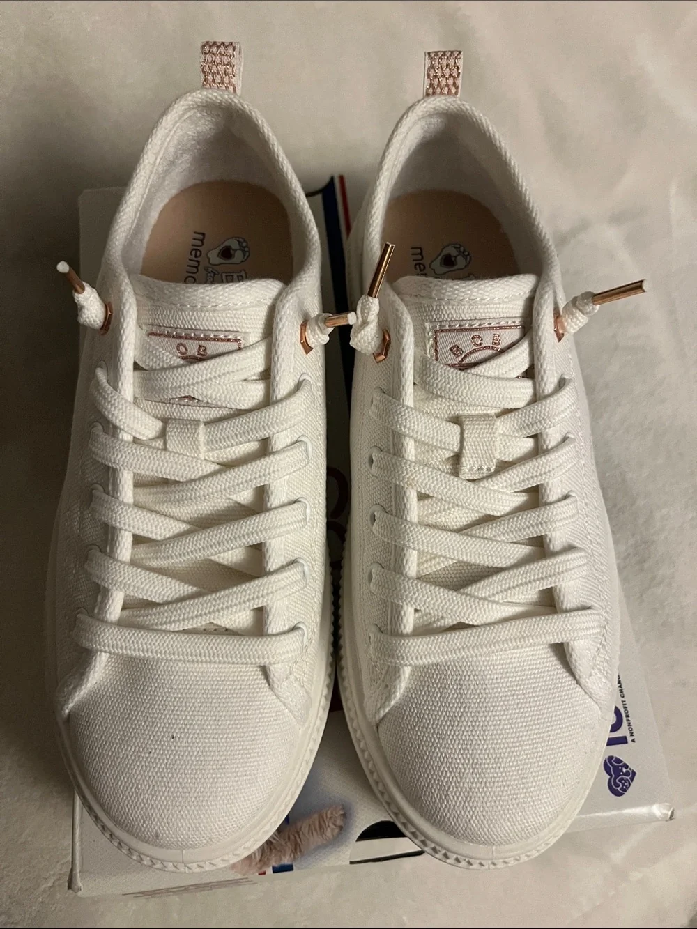 Skechers White Canvas Sneakers with Rose-Gold Accents